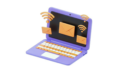Laptop Sending Emails with Wifi Connection - 3D Render