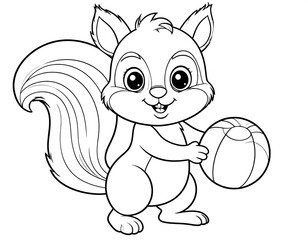 Obraz premium Adorable monochrome squirrel holding a striped ball, looking forward