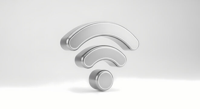 Modern 3D Silver Chrome Wi-Fi Symbol and Wireless Connectivity Icon