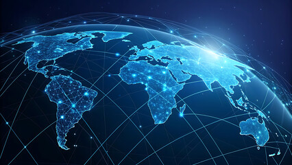 Futuristic earth with glowing digital network connections representing global communication and technological advancement