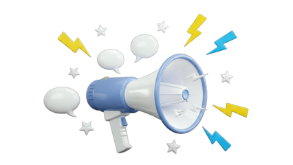 Megaphone Announcing with Speech Bubbles and Stars