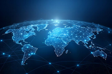Global network connection futuristic world map digital technology communication data streams cybersecurity illustration