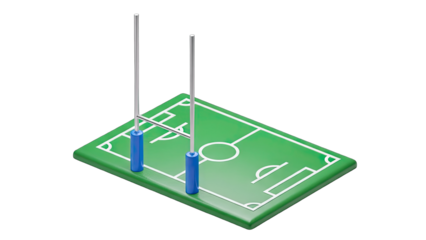 Miniature Rugby Field with Goal Posts on White Background