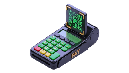 Modern POS Terminal with QR Code for Contactless Payment