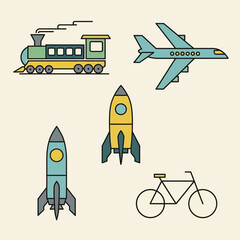 Fototapeta premium Colorful Flat Design Transport Vehicles Collection