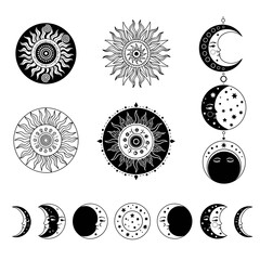 Mystical Sun and Moon Celestial Vector Set