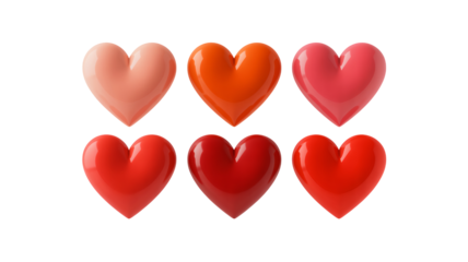 Vibrant heart collection in gradient red tones