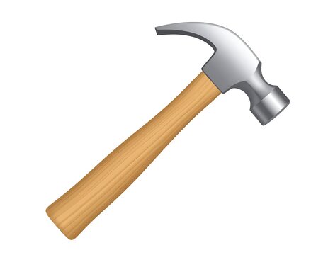 A realistic depiction of a hammer, a common construction tool, isolated on white