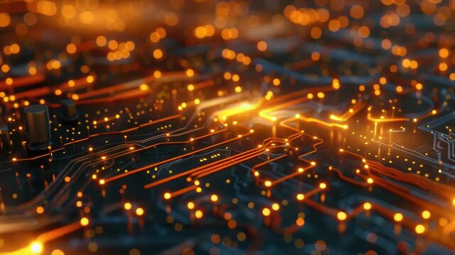 Video A detailed view of a circuit board with numerous lights and components