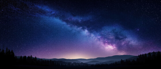 Stars fill the night sky over dark mountains, created AI