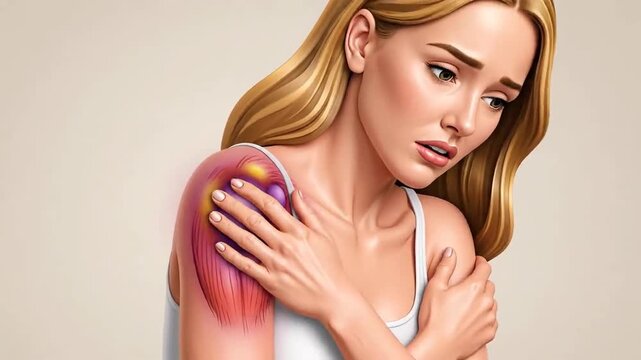Shoulder Pain Illustration Depicting Anatomical Insights and Discomfort in a Female, Pain Relief