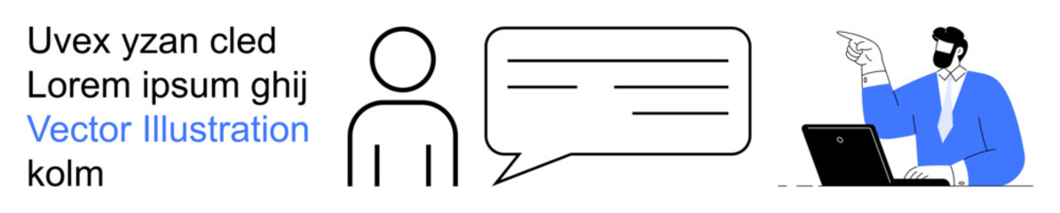 Remote work, communication, online learning, consulting, virtual teamwork, and business meetings. A person with a speech bubble and a professional interacting via a laptop. Remote work