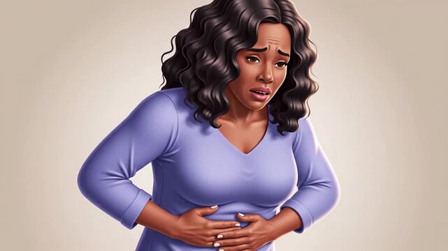 Woman Experiencing Abdominal Pain Visualized in Series Of Illustrations