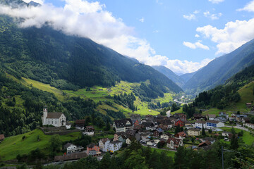 Fototapeta premium Wassen a municipality in the Swiss canton of Uri-It is located in the Reuss Valley