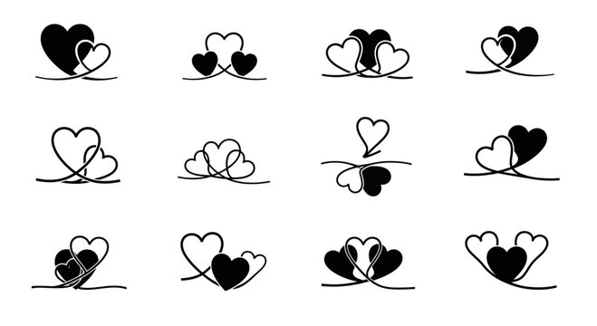 Captivating collection of elegant heart emblems symbolizing love, connection, and unity for romantic designs and celebrations