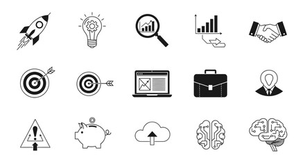 Fototapeta premium Dynamic business icons ignite growth, target success, and inspire innovation for modern ventures and digital strategies