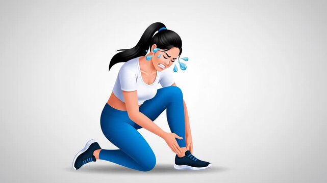 Woman Experiencing Ankle Injury While Exercising, Sequence Depicting Pain and Discomfort