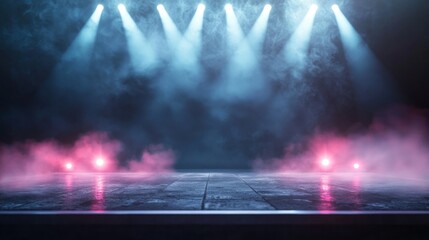 Stage lights with smoke and reflection