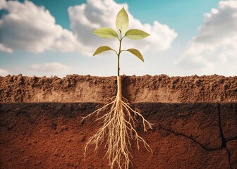 Young Plant with Visible Roots Growth Concept Illustration
