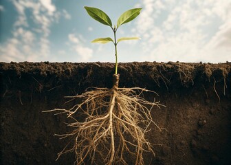 Young Plant with Visible Roots Growth Concept Illustration