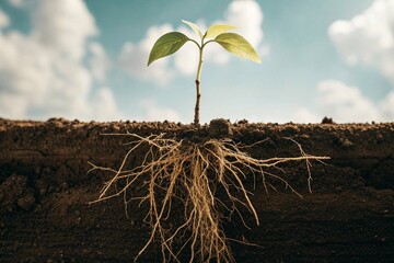 Young Plant with Visible Roots Growth Concept Illustration