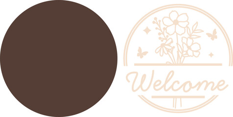 Wildflower Bouquet Round Welcome Sign SVG, Laser Cut Files Glowforge, Front Door Hanger Frame Wreath, Split Border, Unique Git for Her