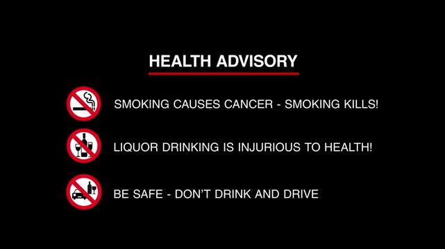 Health Advisory Icons &ndash; No Smoking, No Drinking, No Drink and Drive