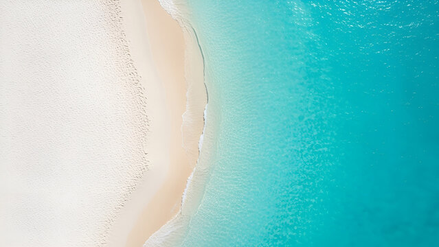 Aerial view of a serene beach with turquoise water and white sand - Powered by Adobe