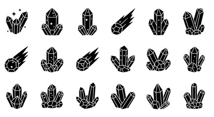 Captivating crystal clusters and celestial comets spark imagination for modern design projects seeking mystical allure and cosmic wonder © LAILATUS