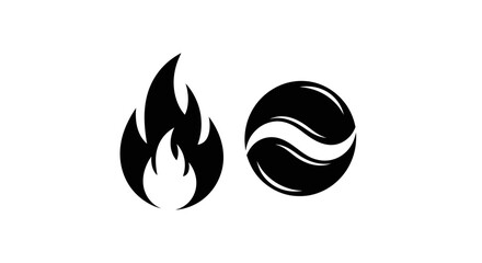 Dynamic fire and yin yang symbols representing energy, balance, and duality in a modern, clean design ideal for branding and conceptual projects.
