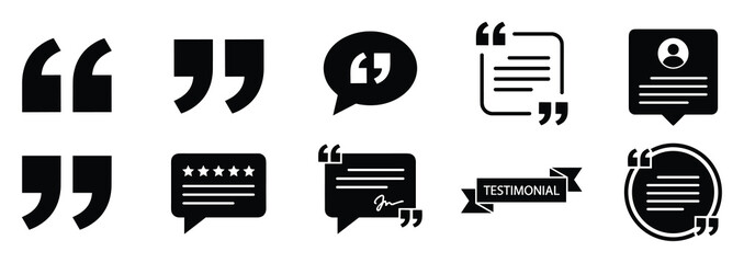 Fototapeta premium Various quote marks and chat bubbles. Document profile and testimonial ribbon. Speech bubble icons.