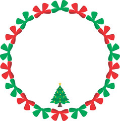 Green and red bow Christmas tree ornament decoration round shape 