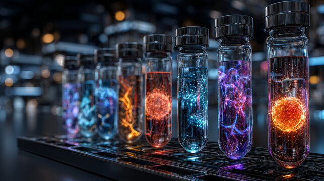 Colorful Laboratory Research Tubes with liquid for cancer research cancer immunotherapy and gene therapy 