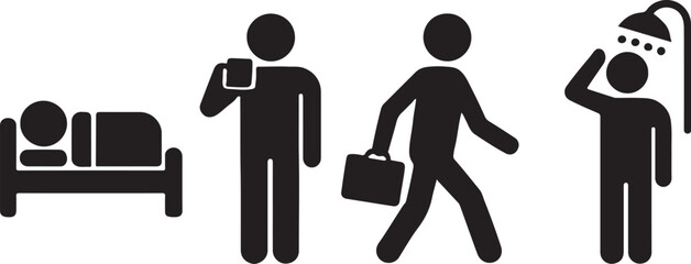 PrintDaily routine icons showing sleep drink work and shower