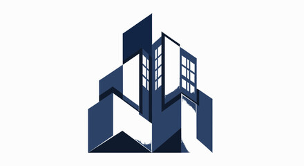 Fototapeta premium Abstract Geometric Illustration Of Modern Architecture Building In Shades Of Blue