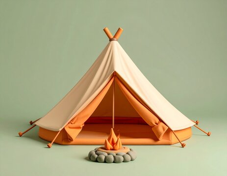 Cozy camping tent with a warm campfire, perfect for outdoor adventures and nature retreats