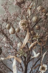 Festive tree with flowers and ornaments