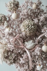 Floral Arrangement with Ornament, Ribbon and Bird Decoration