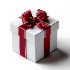 Fototapeta premium Beautifully wrapped gift box with red ribbon sits against pink background, perfect for Valentine theme