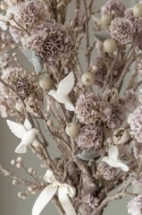 Floral Arrangement with Doves and Ribbon
