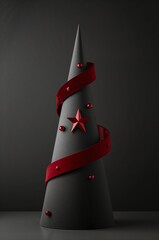 Christmas tree with red ribbon and star