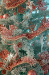 Christmas tree decorated with coral and seahorse