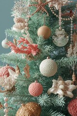 Christmas Tree with Coral and Pearl Ornaments