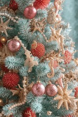 Decorated Christmas Tree with Sea Life Ornaments