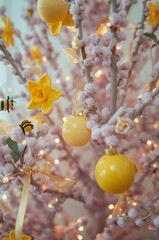 Spring tree with yellow decorations