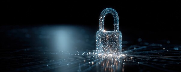 A glowing digital padlock symbolizing cybersecurity and data protection, surrounded by a network of illuminated connections.