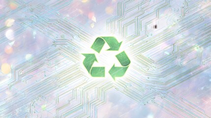 Sustainable Tech Illustration Green Recycle Icon on Circuit Board Artistic Eco Design