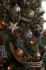 Christmas Tree with Nautical Ornaments and Decorations