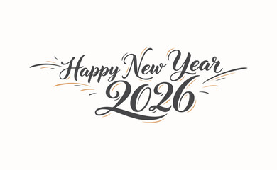 Happy new year 2026 calligraphy design on a light background