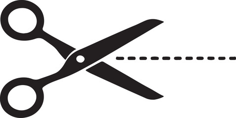 PrintBlack scissors cutting a dashed line on a white background